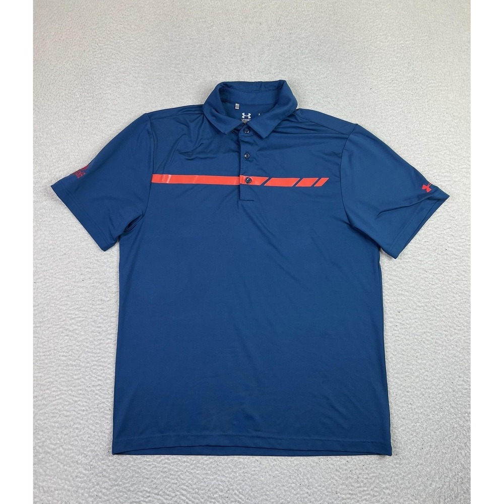 Under Armour Coldblack Polo Shirt Mens Large Blue Stripe U.S. Open Golf HeatGear